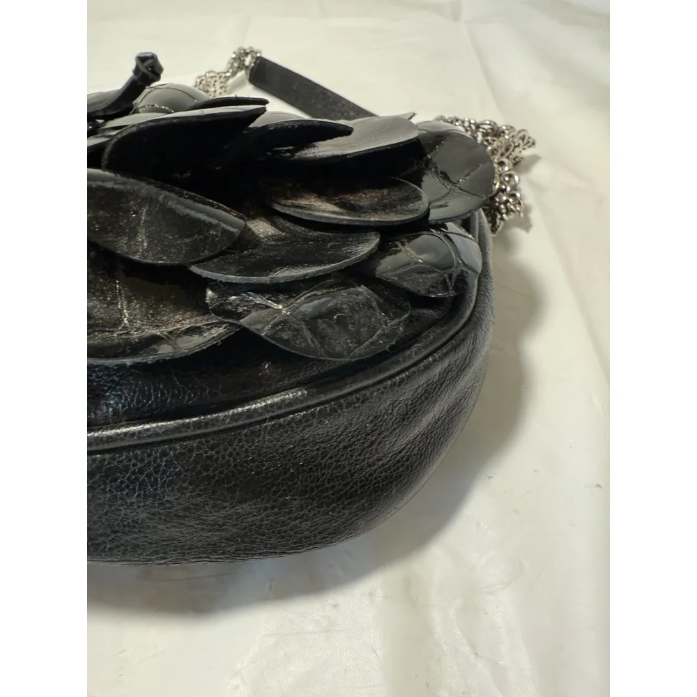 Brighton Rosalie Black Leather Pochettee Handbag Flower baguette